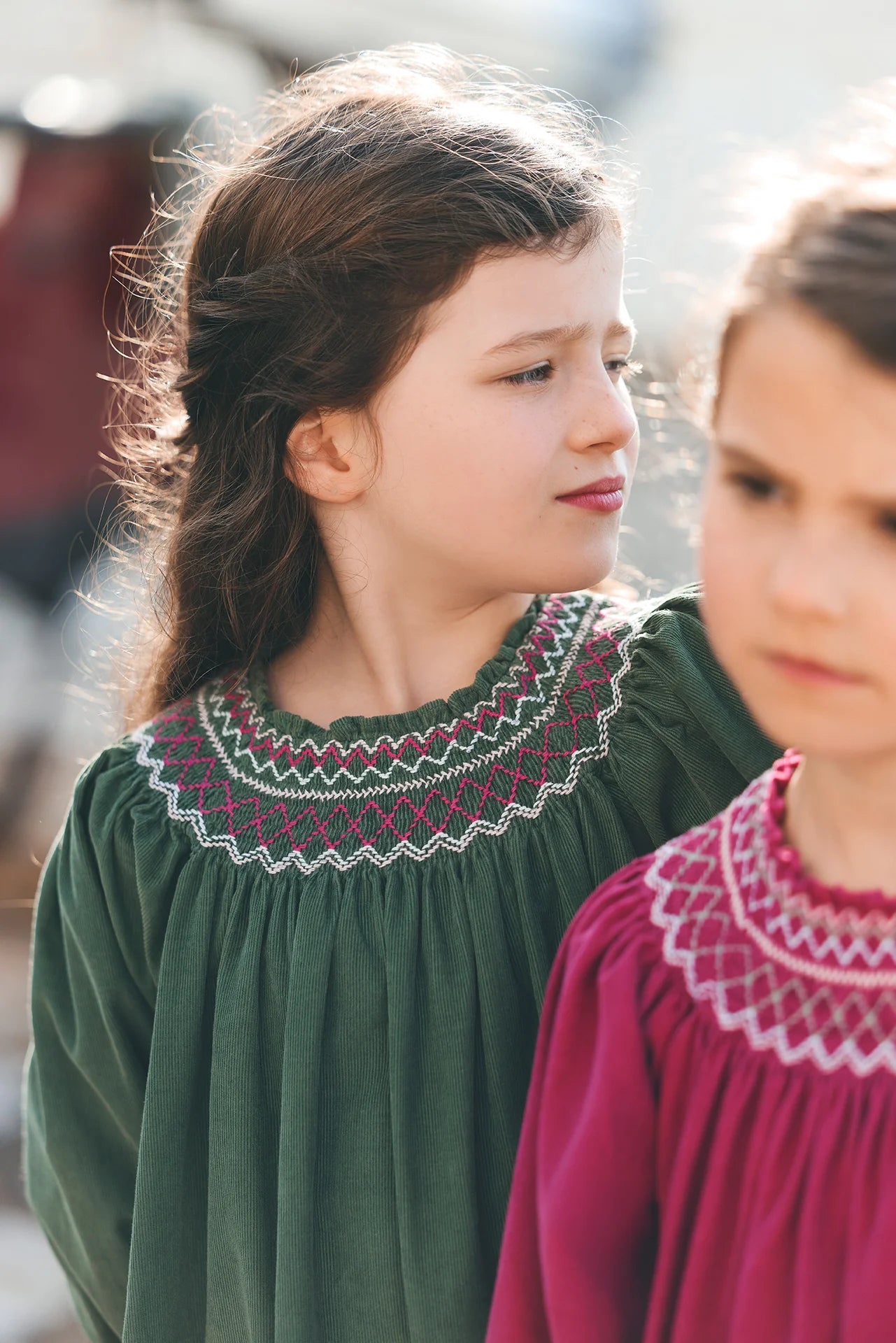 Smocked Collar Dress | Grey Green Velvet