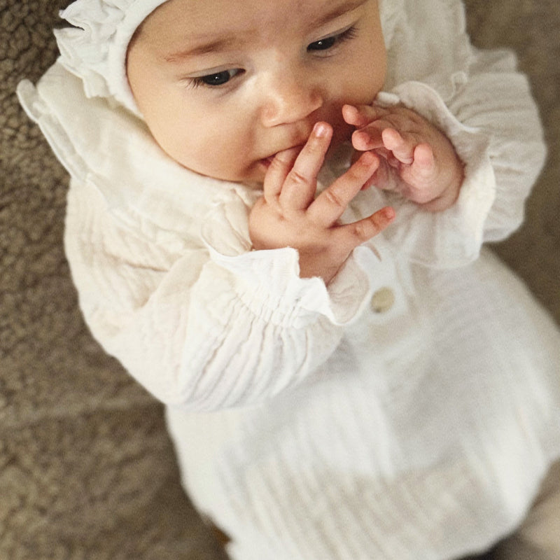 Muslin Collar Romper with Ruffles | White