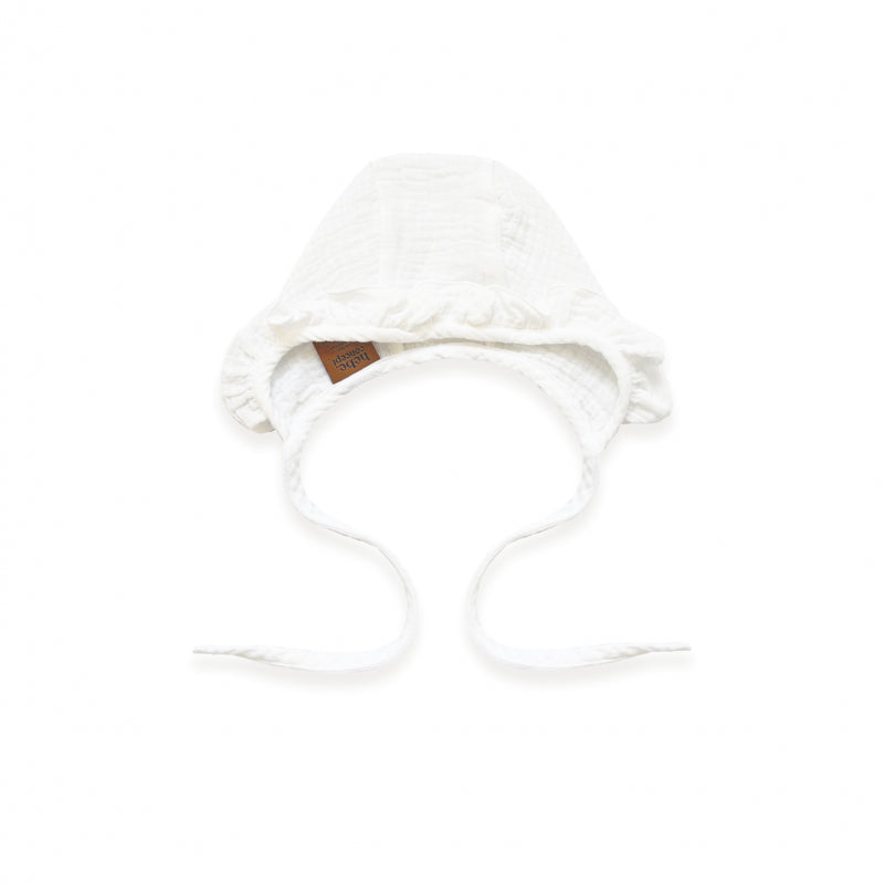 Muslin Ruffle Hat with String | White