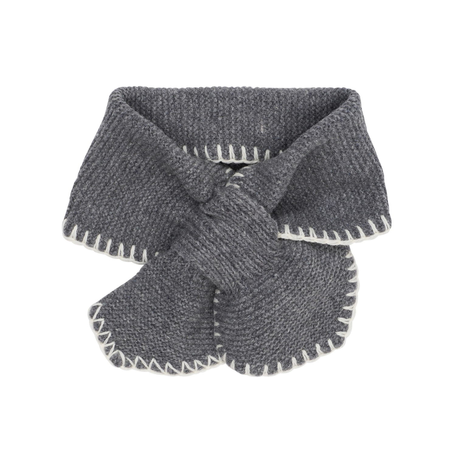 Lambswool Bow Scarf | Dark Grey/Cream