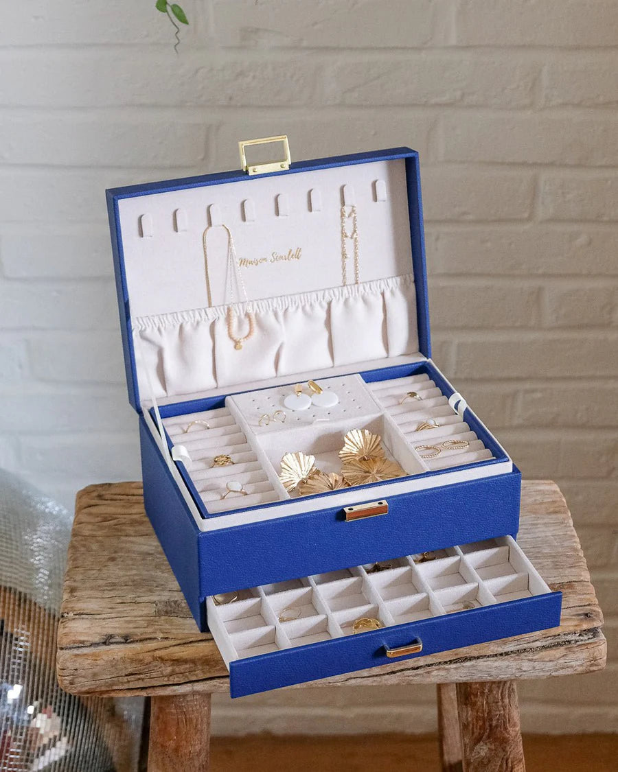 Denise Leather Jewelry Box | Navy Blue