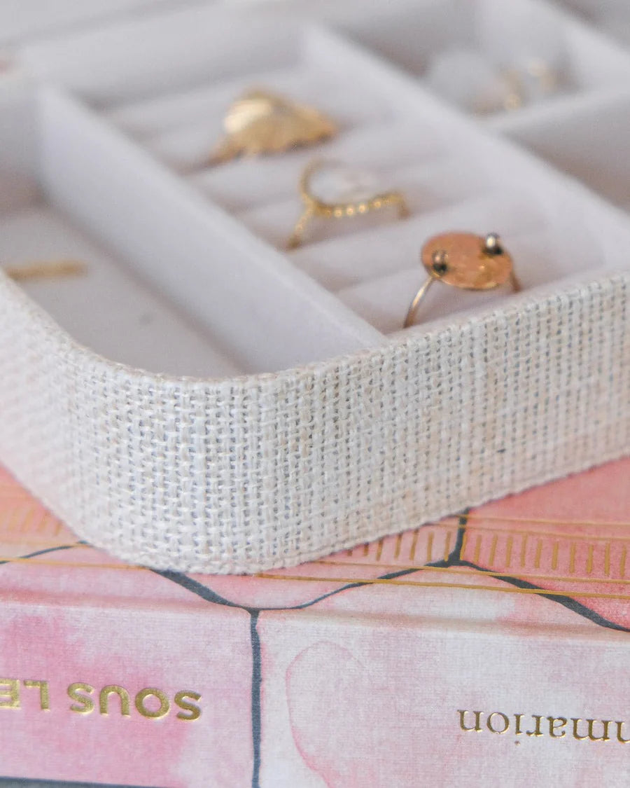 Brigitte Linen Travel Jewelry Box | Beige