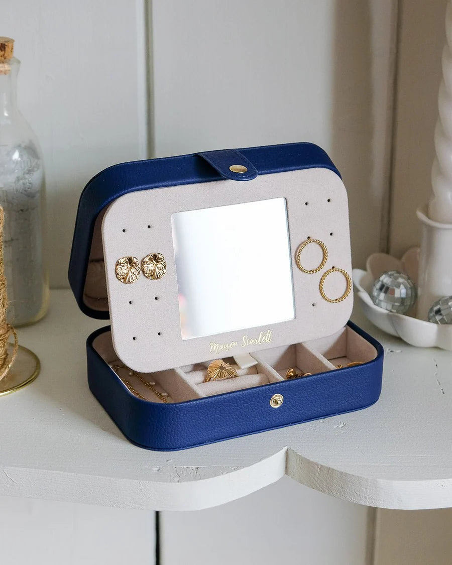 Brigitte Leather Travel Jewelry Box | Navy Blue