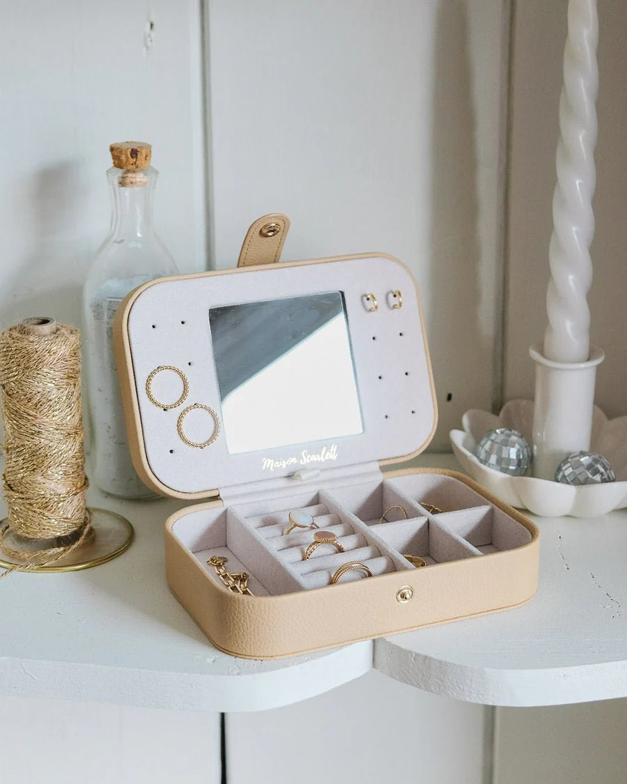 Brigitte Leather Travel Jewelry Box | Beige