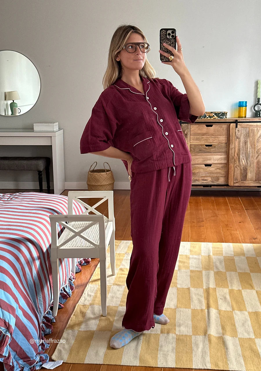 Long Cotton Pyjamas | Burgundy