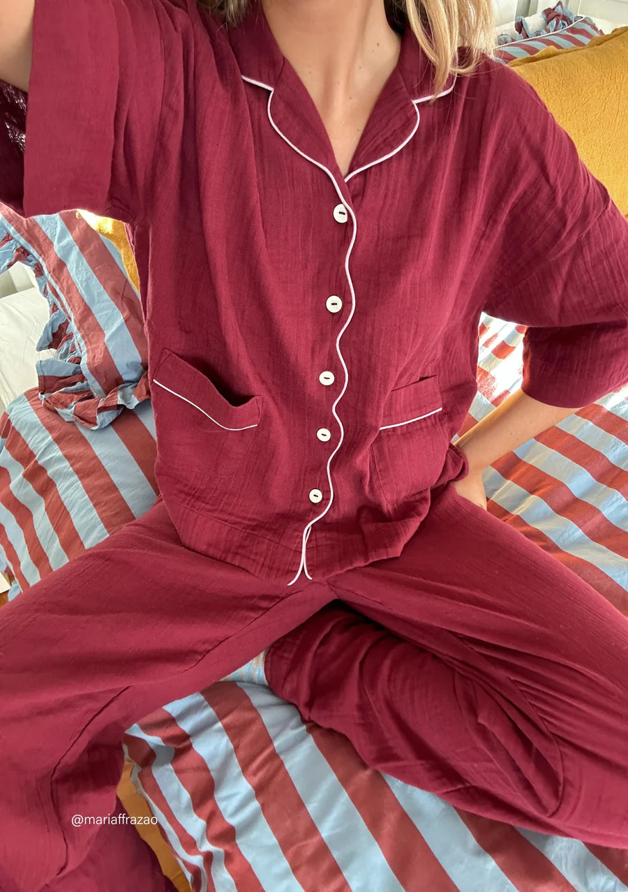 Long Cotton Pyjamas | Burgundy