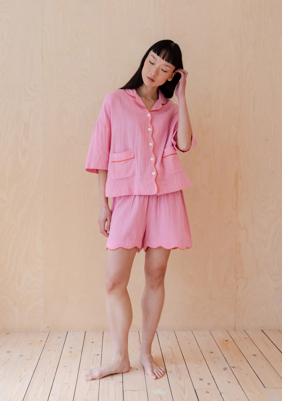 Short Cotton Pyjamas | Pink Scallop