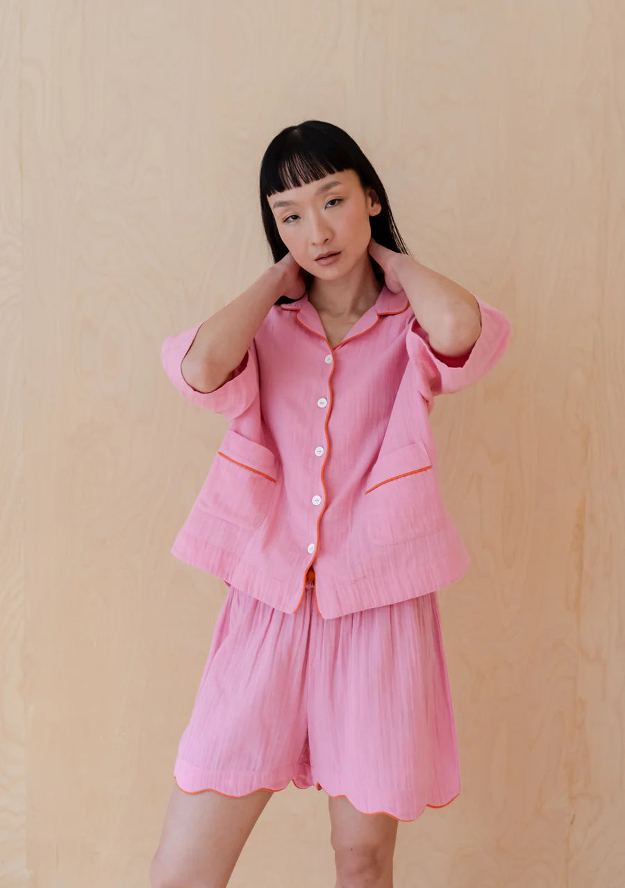 Short Cotton Pyjamas | Pink Scallop