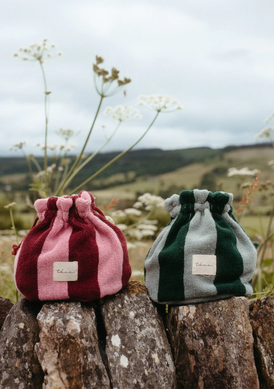 Terry Cotton Wash Bag  | Burgandy Stripe