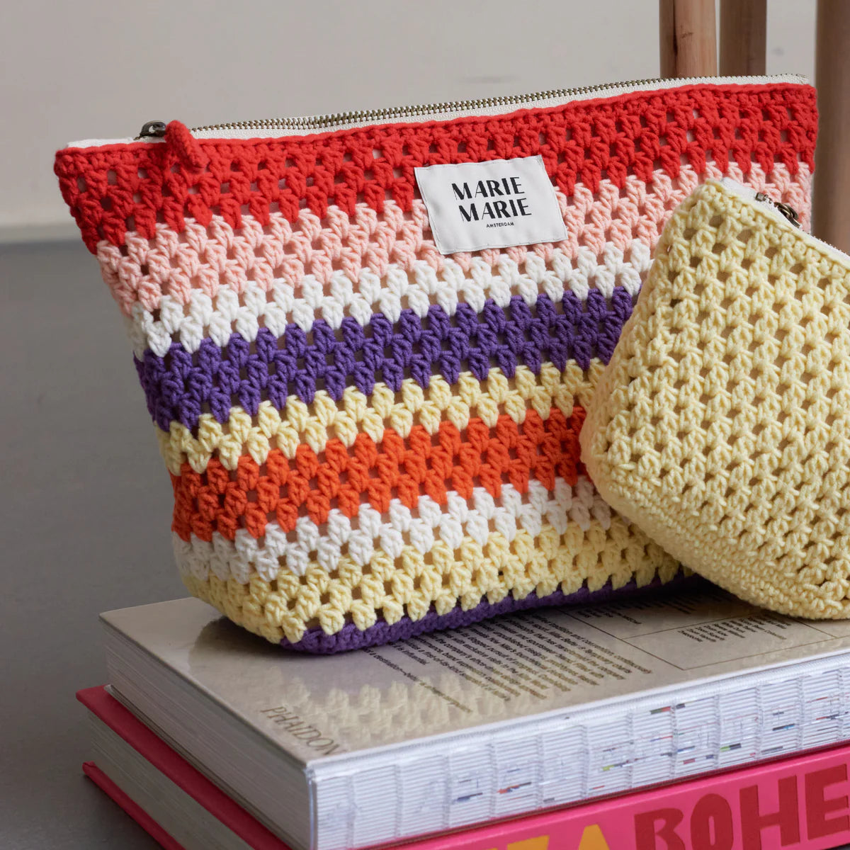 Striped Crochet Large Pouch
