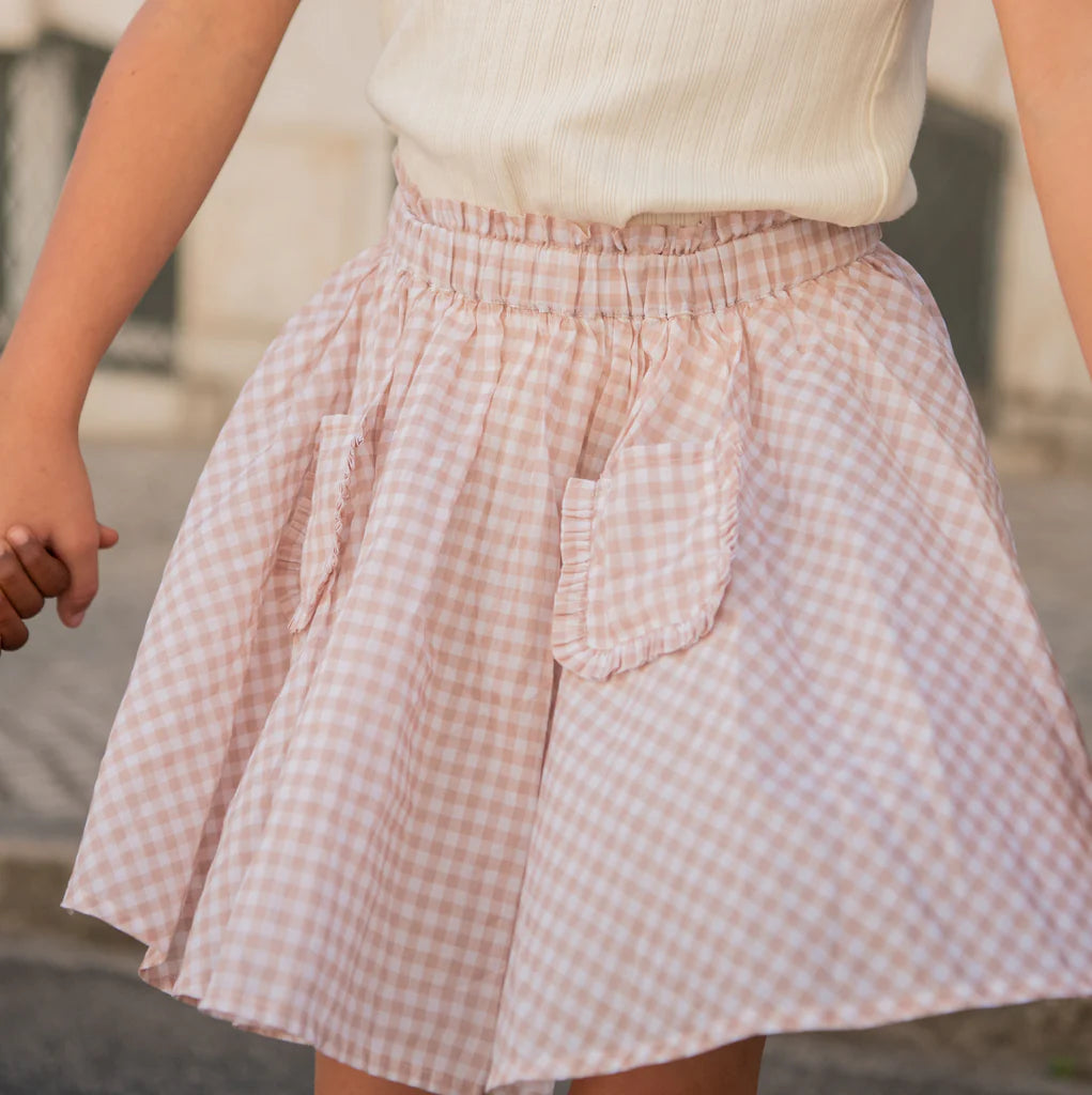 Gingham Paperbag Skirt | Brown