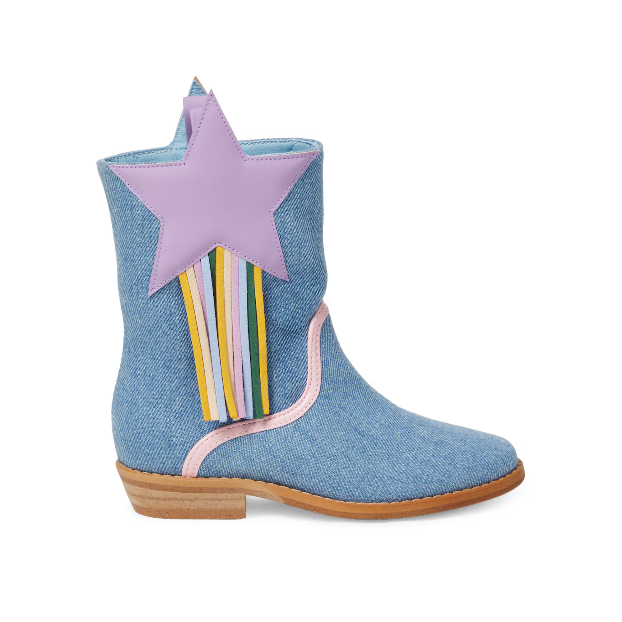 Fringed Denim Cowboy Boots