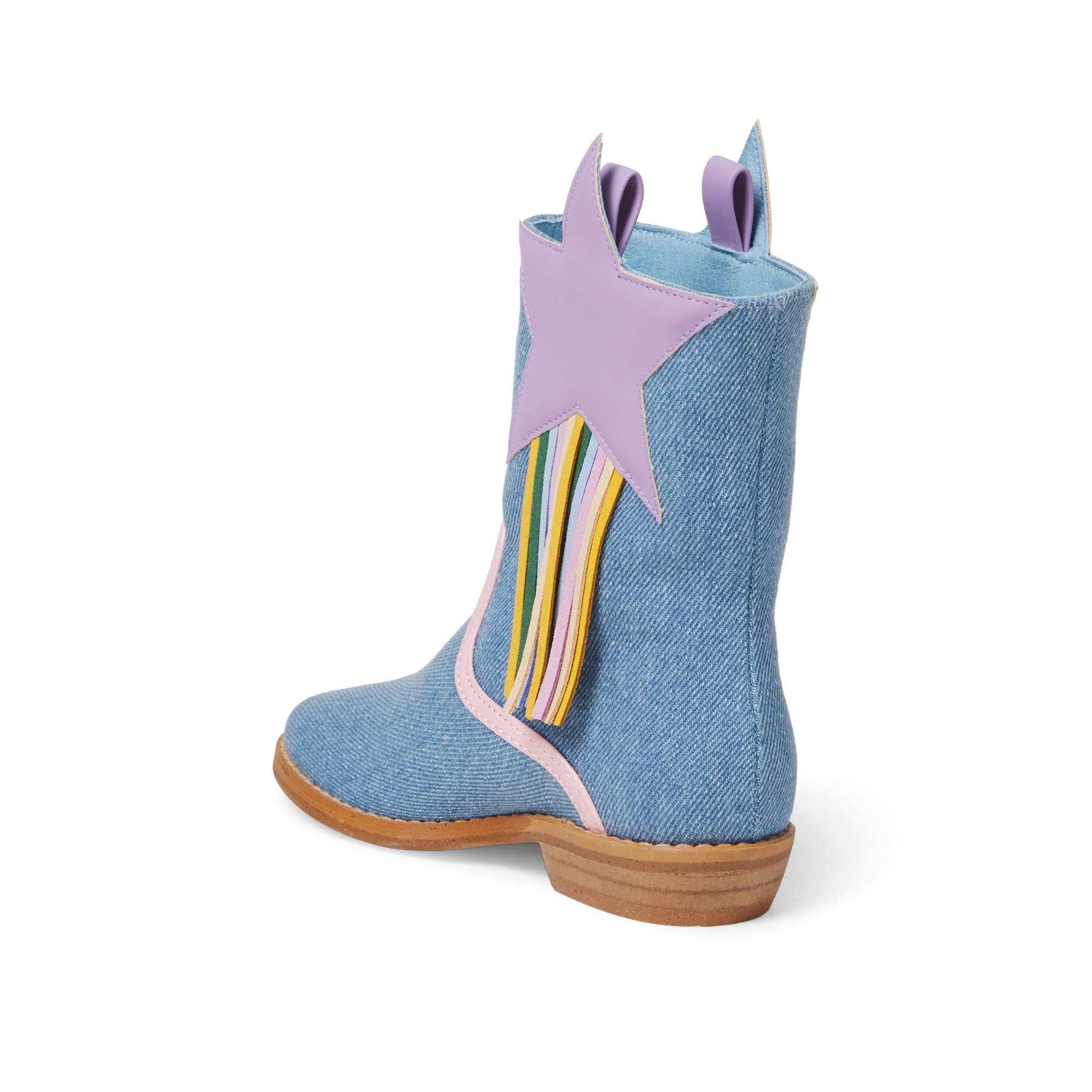 Fringed Denim Cowboy Boots