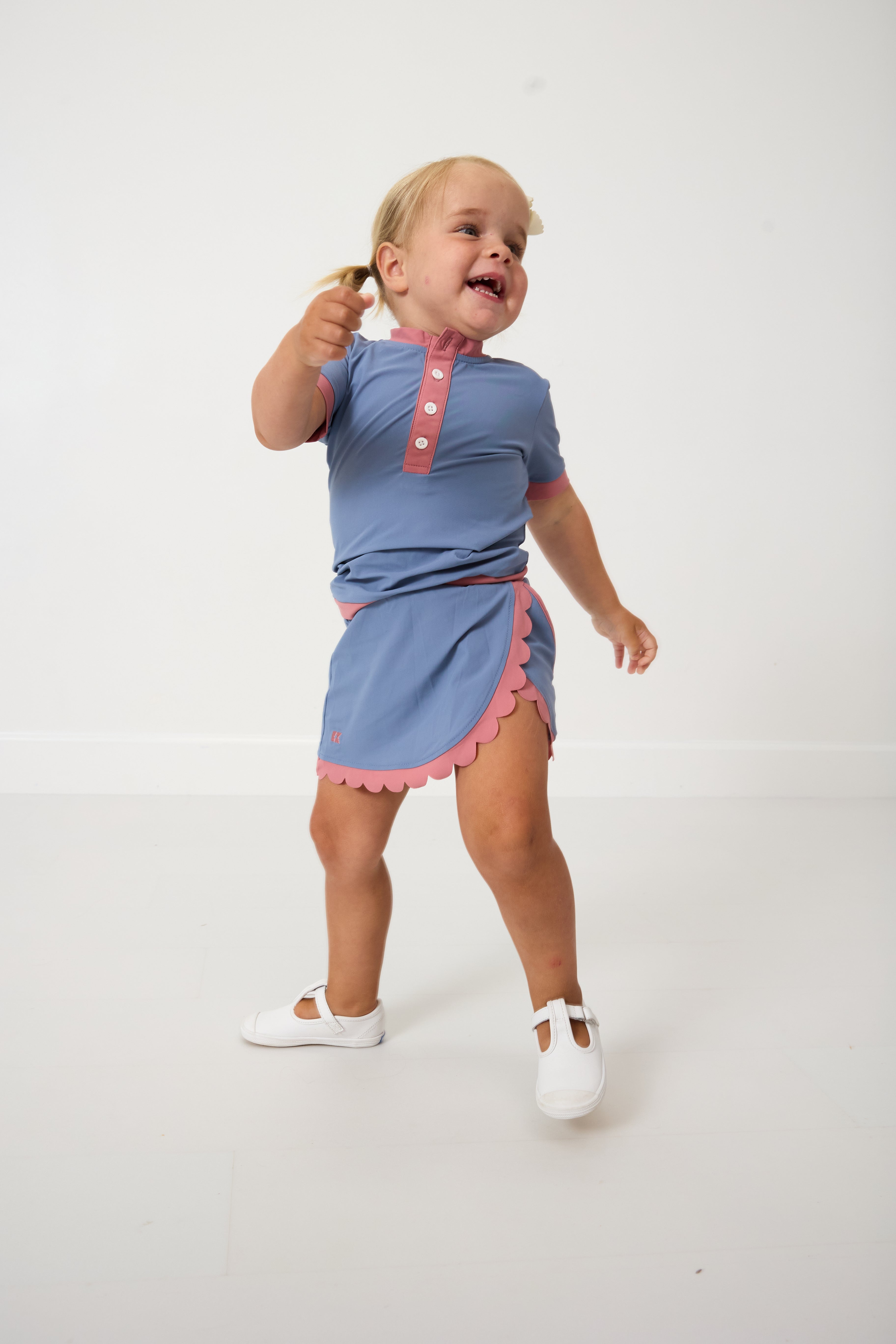 Scalloped Court Skort | Slate/Dusty Pink