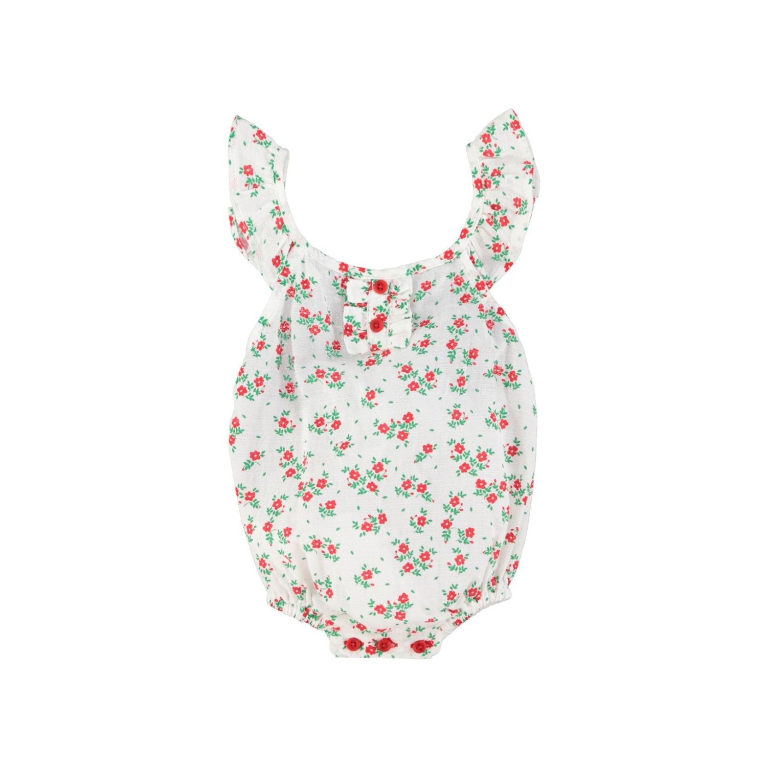 Flower Print Baby Romper | Ecru/Red