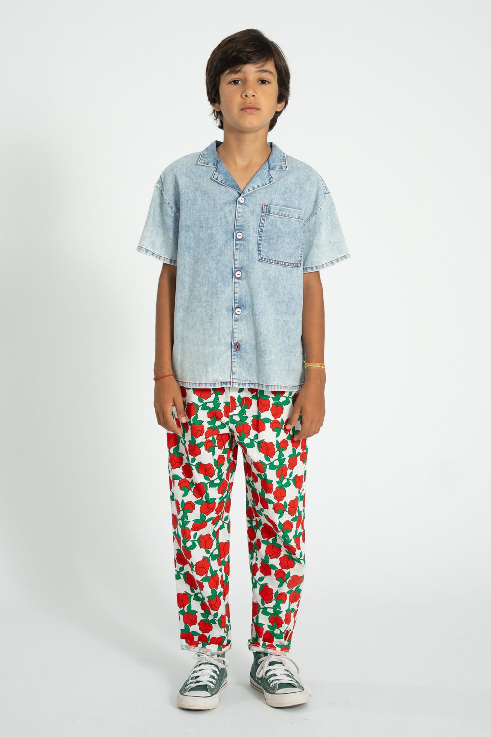 Rose Print Trousers | Ecru/Red