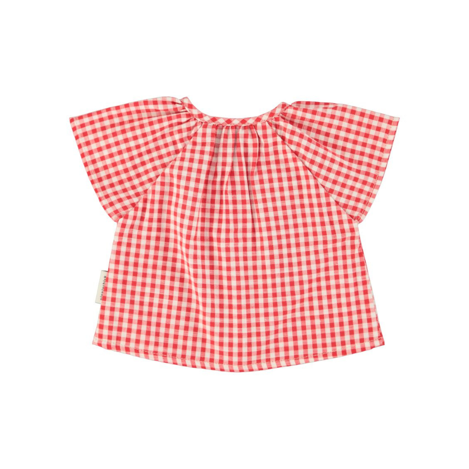 Checkered Butterfly Sleeves Blouse | Red/Ecru