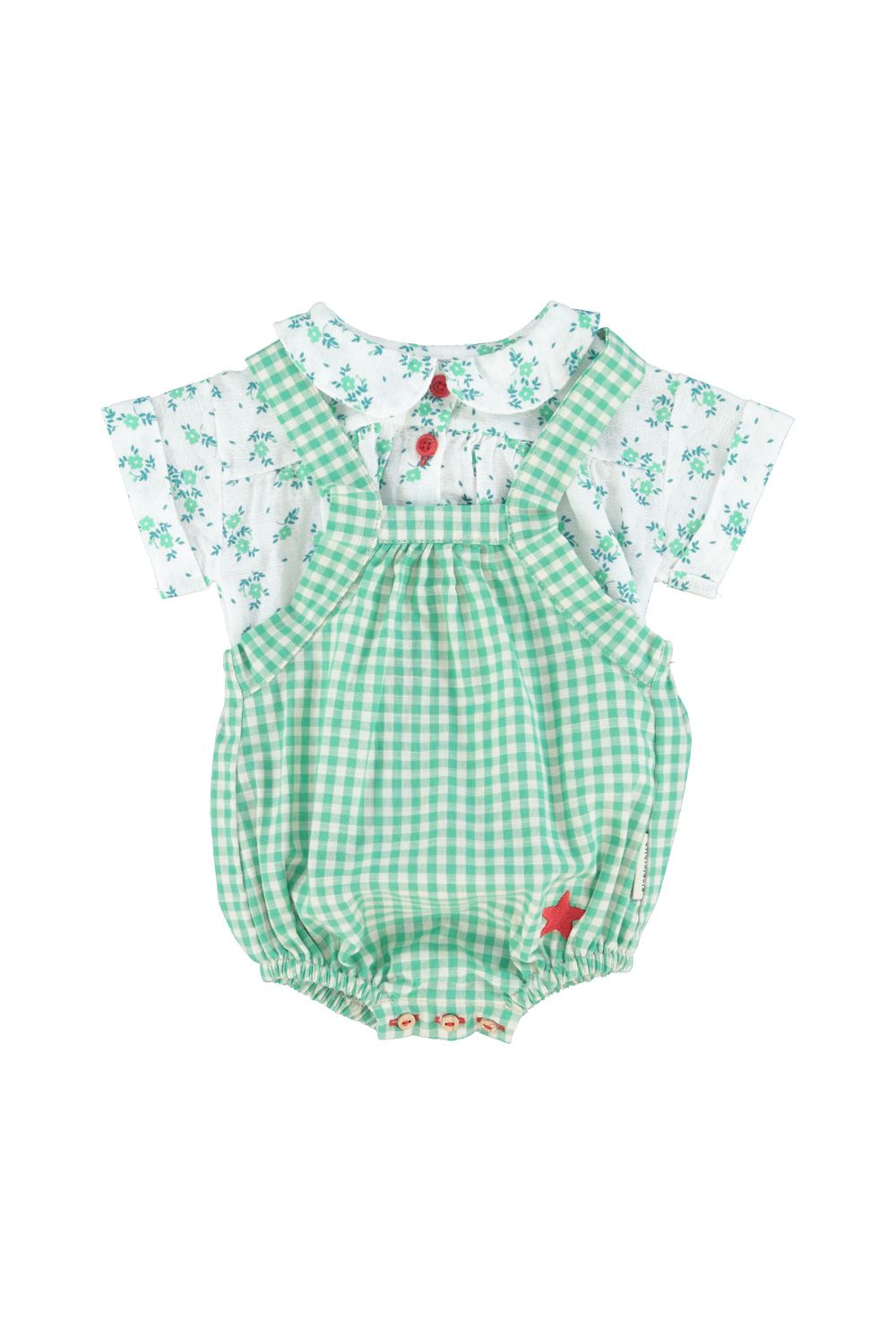 Checkered Baby Romper | Green/Ecru
