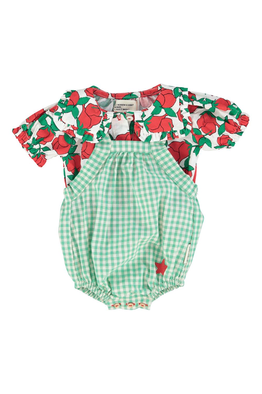 Checkered Baby Romper | Green/Ecru