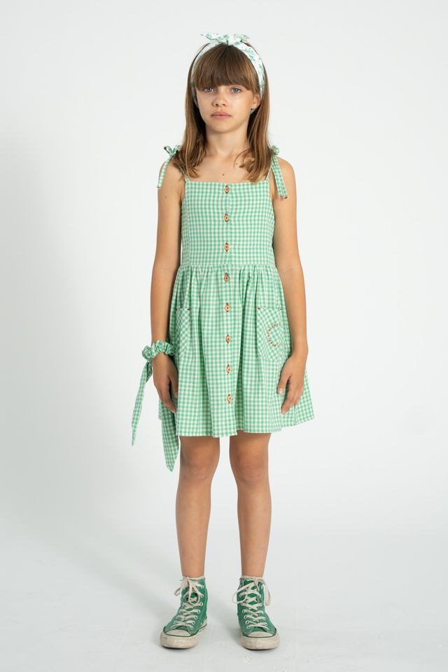 Checkered Short Dress | Green/Ecru