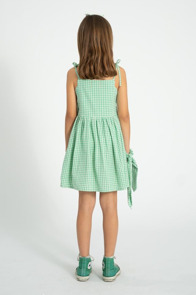 Checkered Short Dress | Green/Ecru