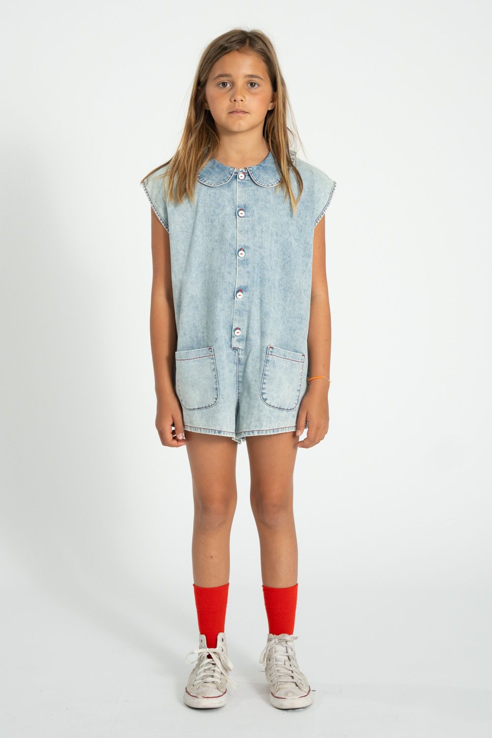 Apple Print Jumpsuit | Light Blue Denim