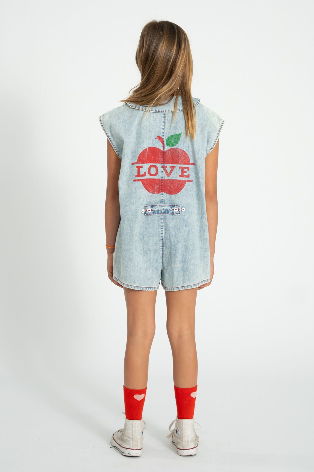 Apple Print Jumpsuit | Light Blue Denim