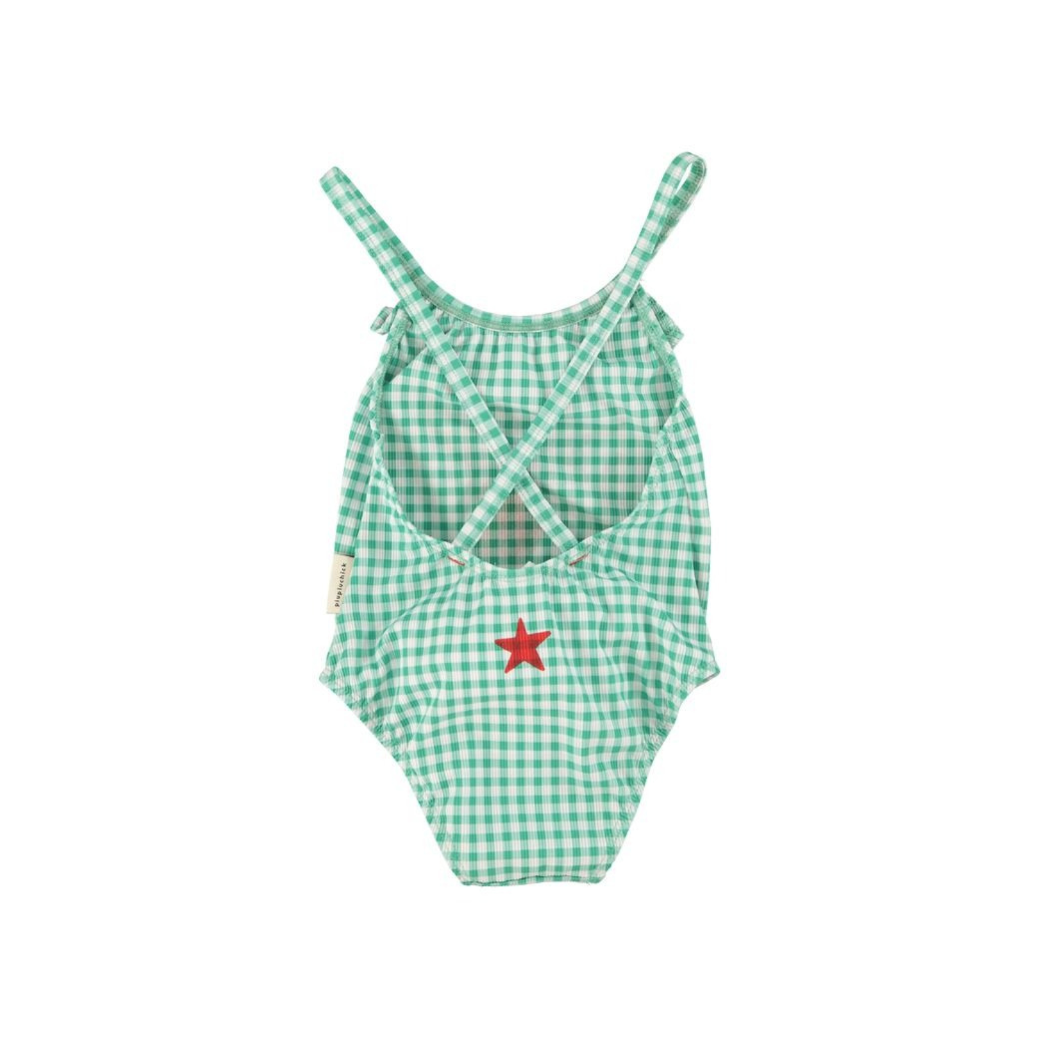 Peace Print Ruffle Swimsuit | Green Checkered