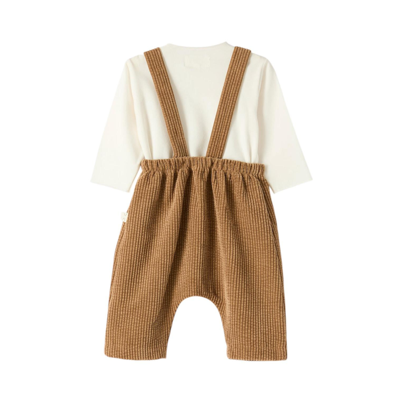 Corduroy Overall & T-Shirt Set | Leather