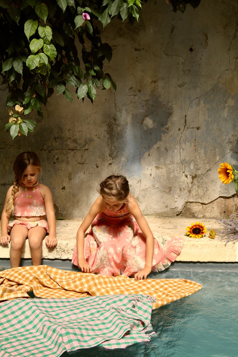 Honeycomb Checked Pareo | Green & Pink