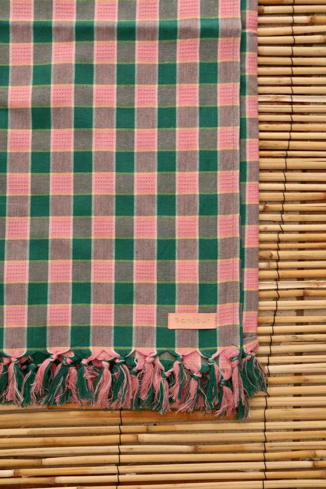 Honeycomb Checked Pareo | Green & Pink