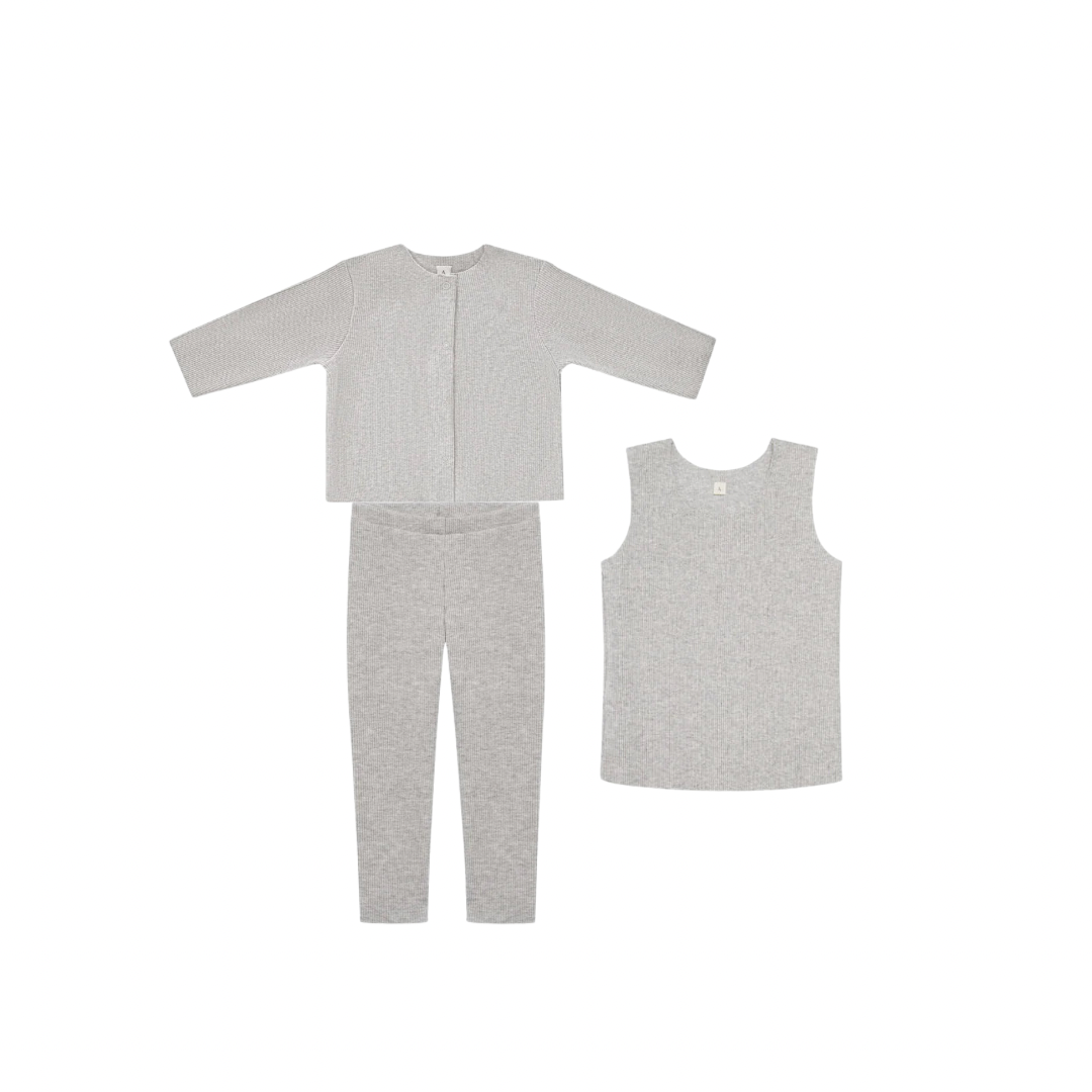 Rib Cardigan Set | Light Grey