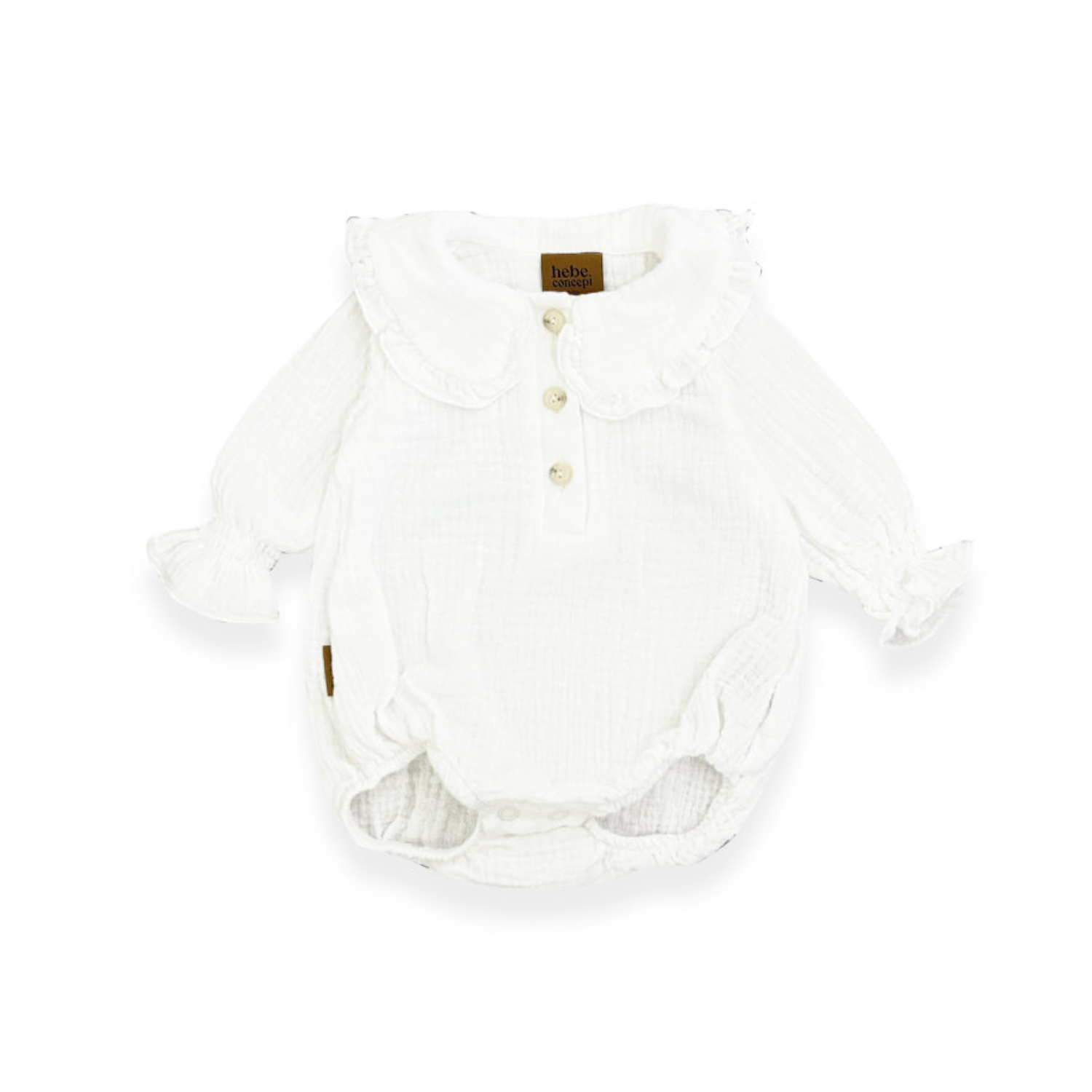 Muslin Collar Romper with Ruffles | White