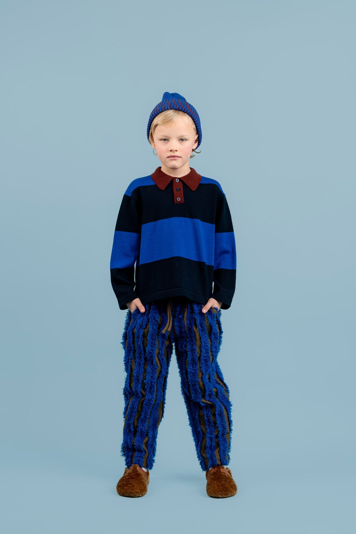Beau Merino Wool Polo Shirt | Dark Blue Stripes