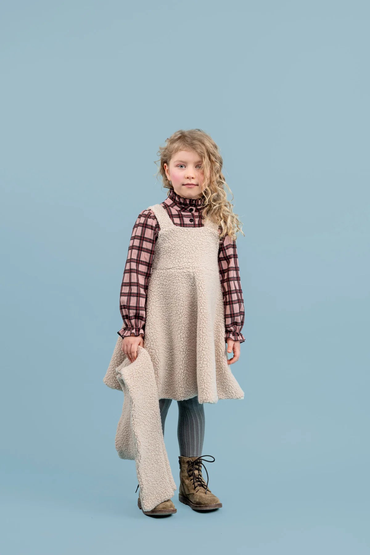 Leo Sherpa Pinafore Dress | Grey