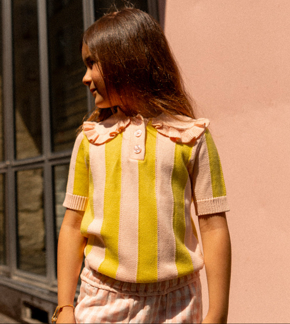 Paule Knitted Stripe Set | Yellow and Pink