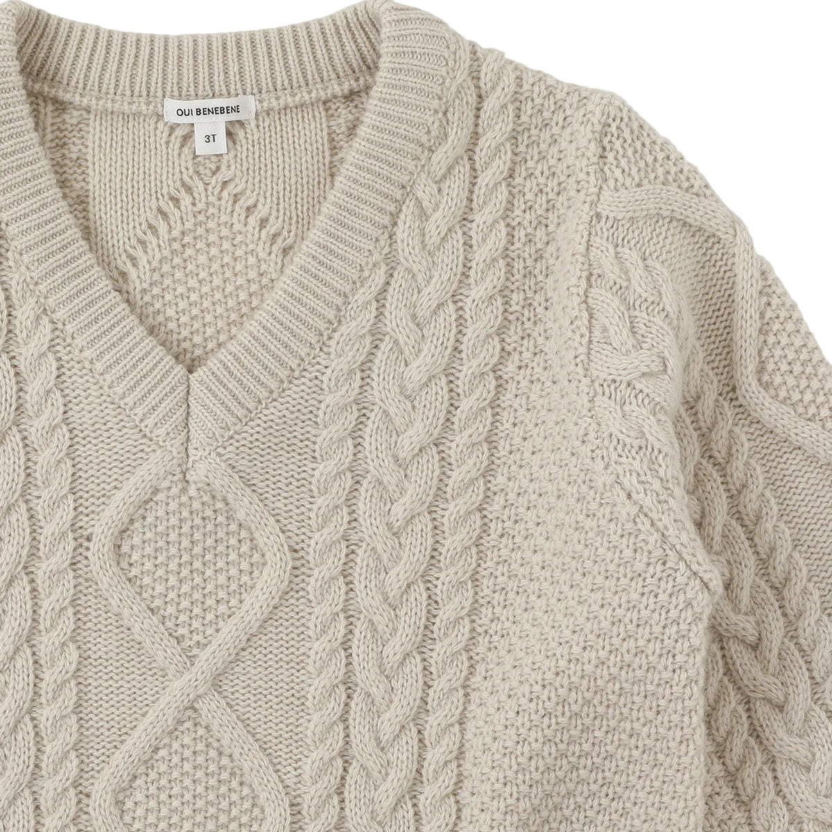 Cable V-neck Pullover | Ecru
