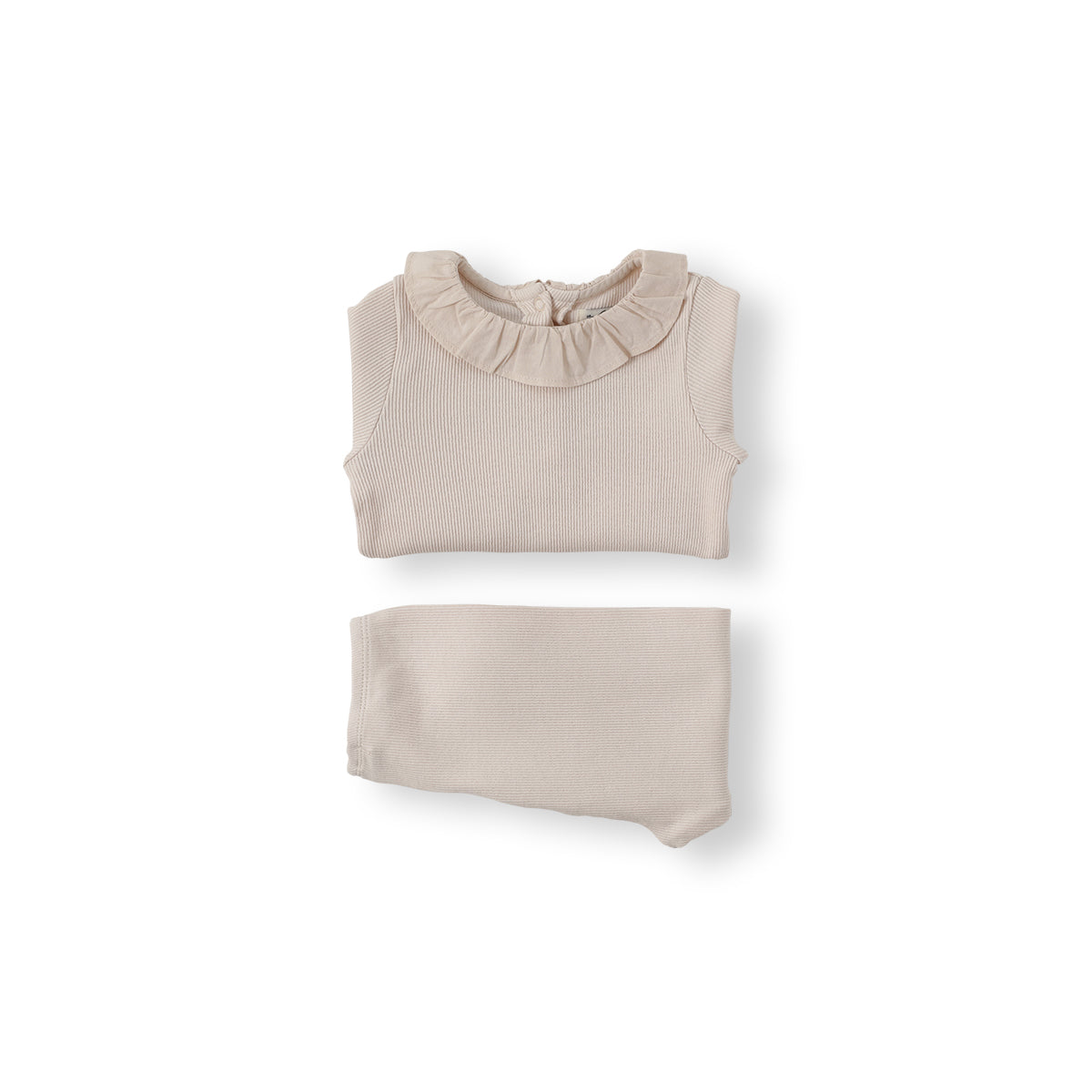 Ribbed Ruffle Twinset | Grayish Pink