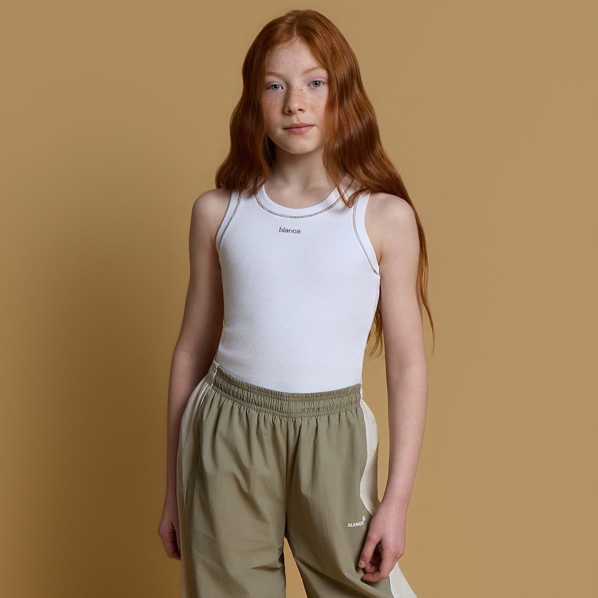 White Ribbed Vest | Khaki