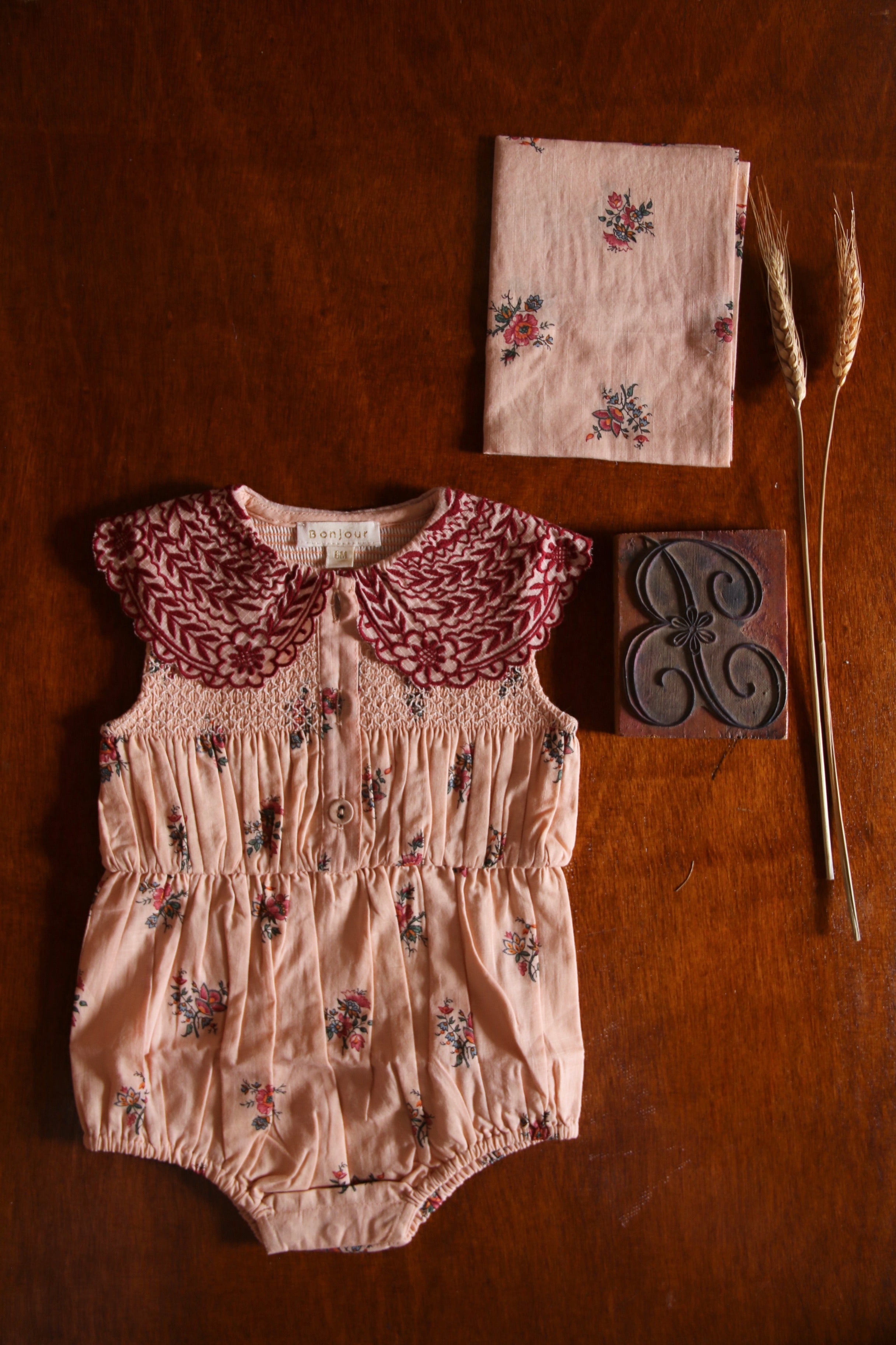 Romper with Scarf | Pink Garden Flowers