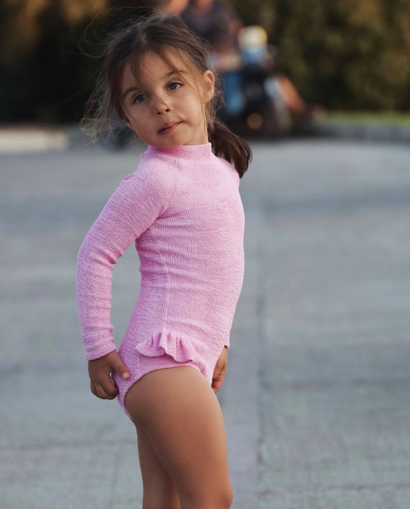 Crinkle Long Sleeve Swimsuit | Pink Frosting