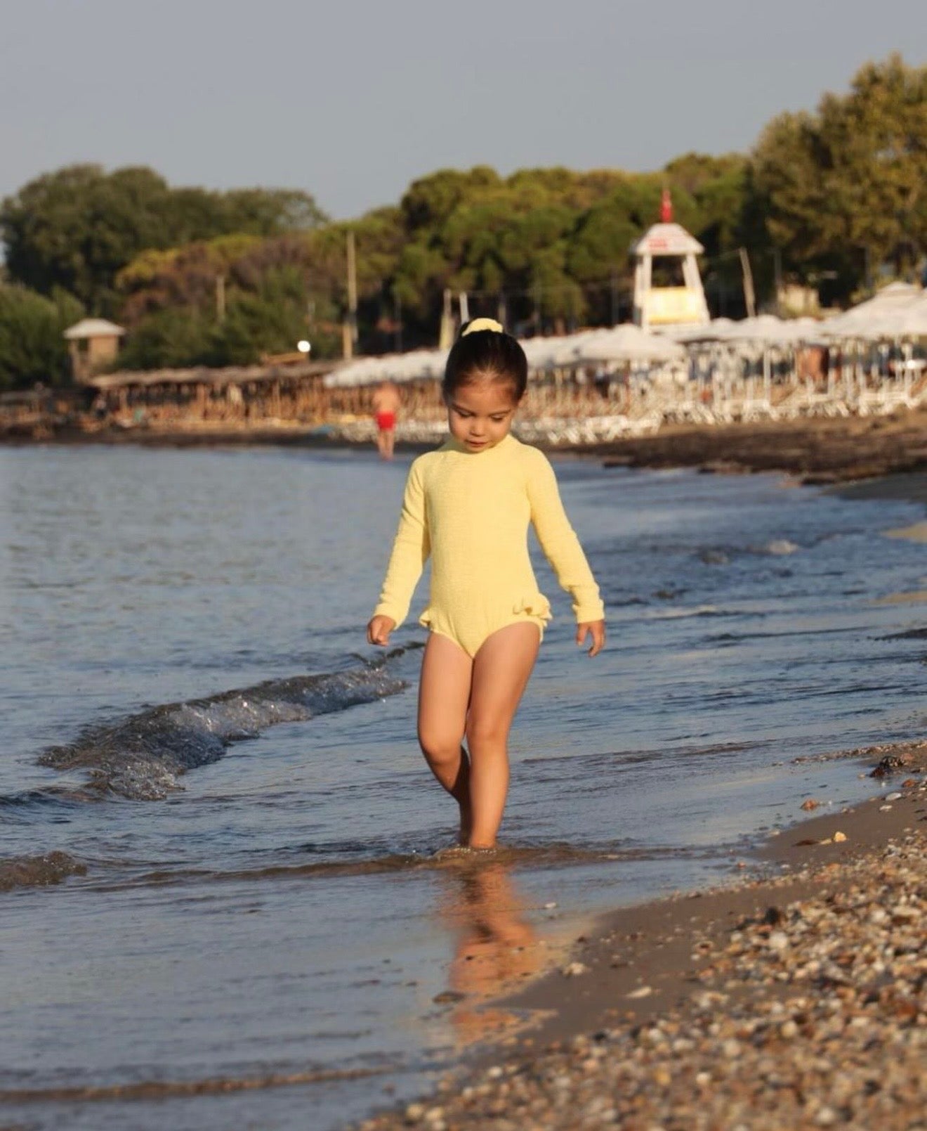 Crinkle Long Sleeve Swimsuit | Butter Yellow