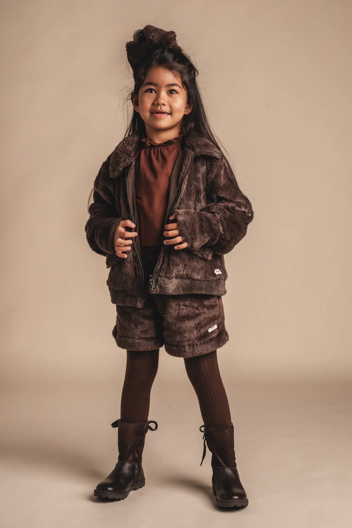 Isabeau Jolye Faux Fur Jacket Set | Brown Choco