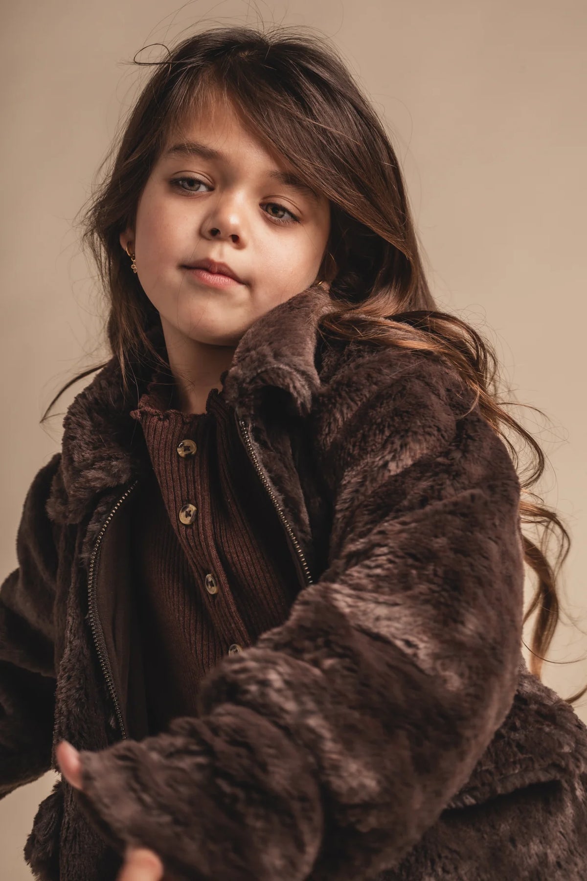 Isabeau Jolye Faux Fur Jacket Set | Brown Choco