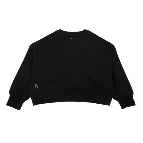 Cropped Crew Neck Jumper - Black