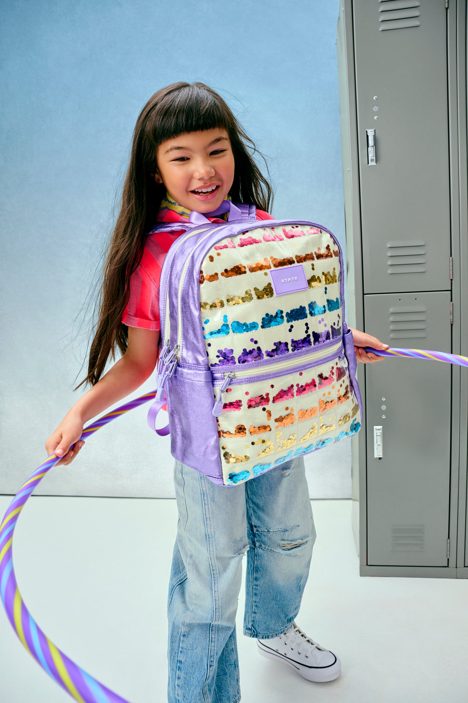 Kane Double Pocket Backpack | Lilac Quilted Sequins