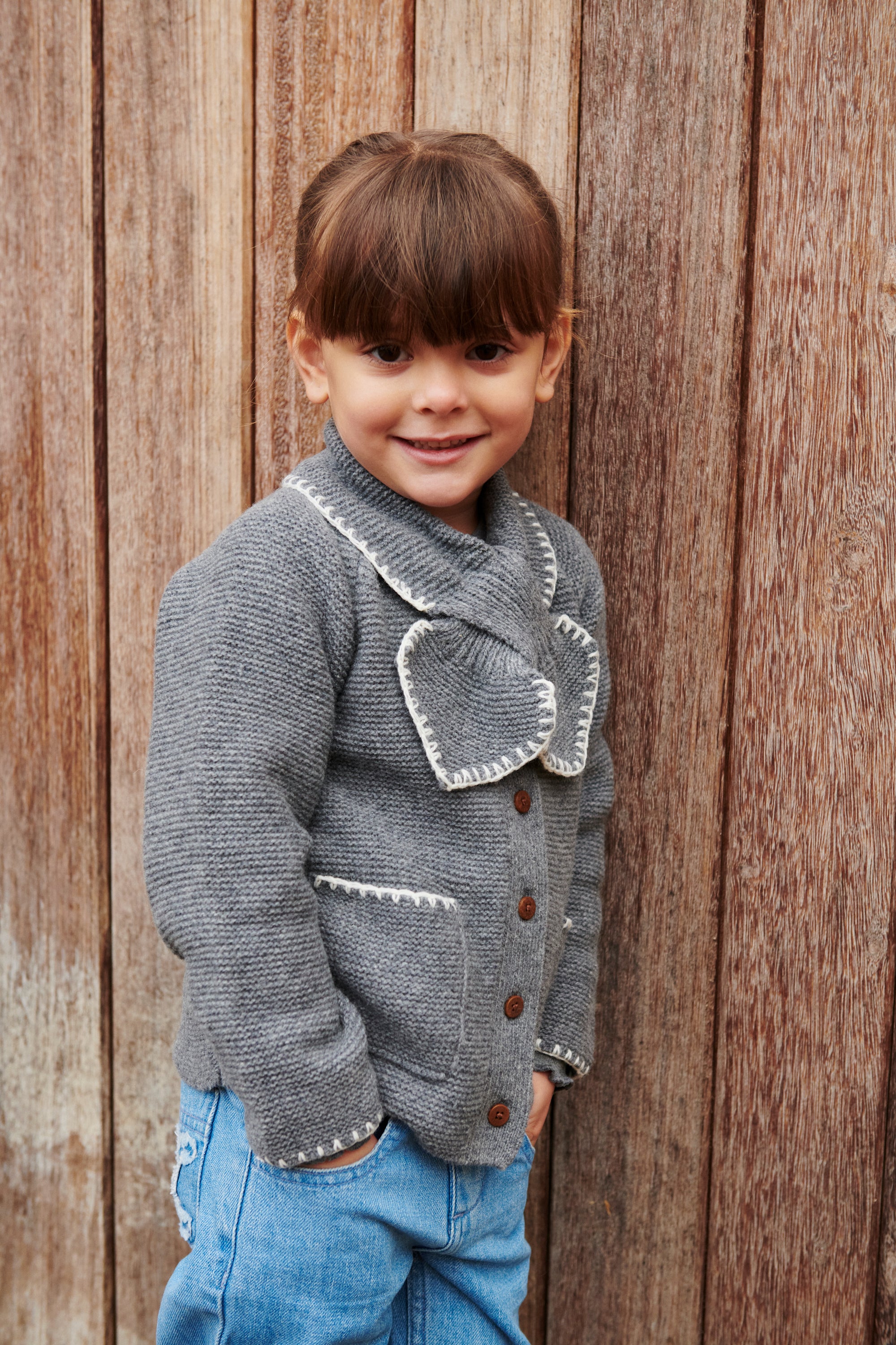 Lambswool Cardigan | Dark Grey/Cream