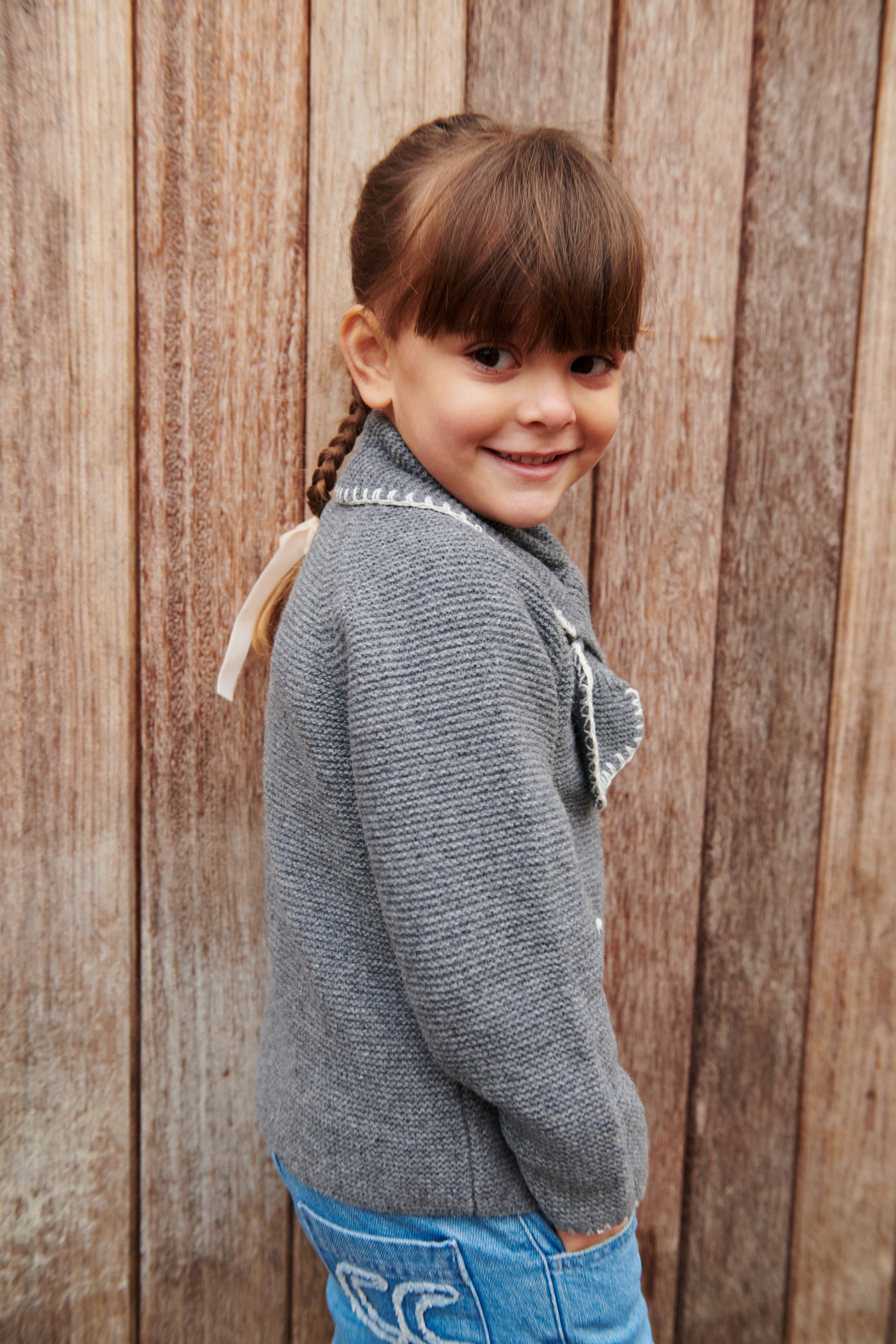 Lambswool Cardigan | Dark Grey/Cream