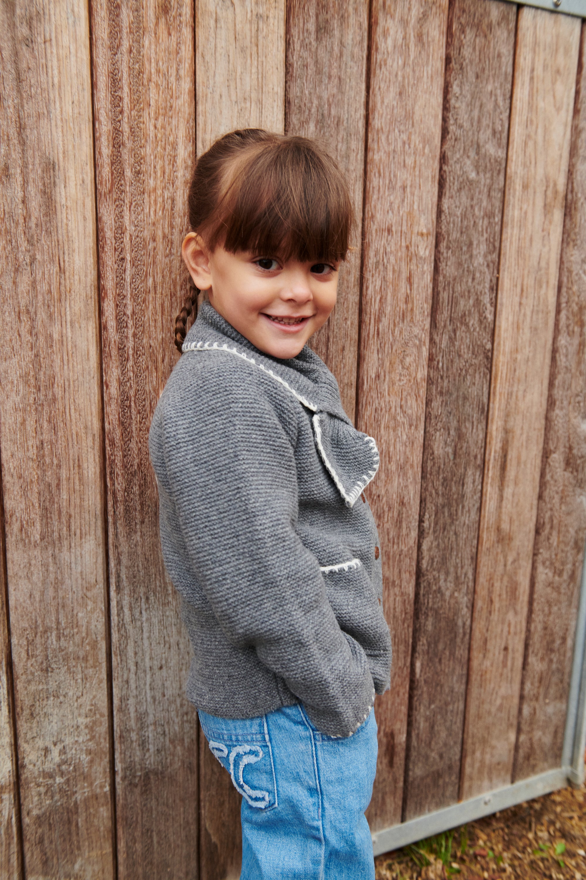 Lambswool Cardigan | Dark Grey/Cream