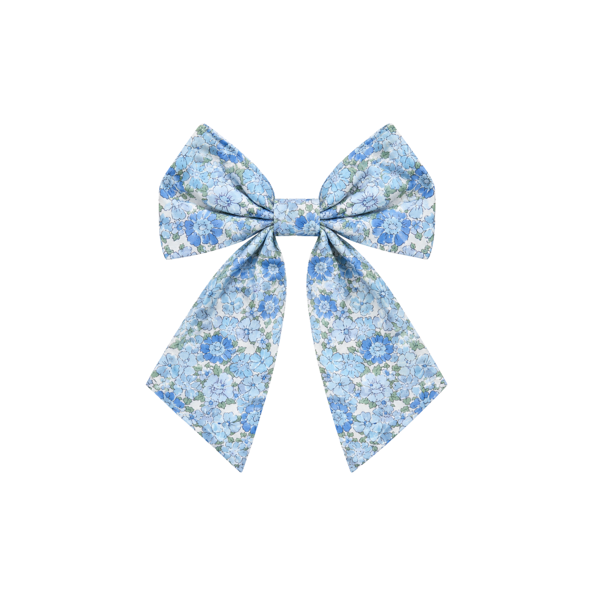 Large Long Bow Clip | Blue Floral